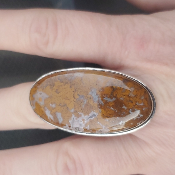 New Overzized Seam Agate 925 Silver Statement Ring. - Picture 9 of 16